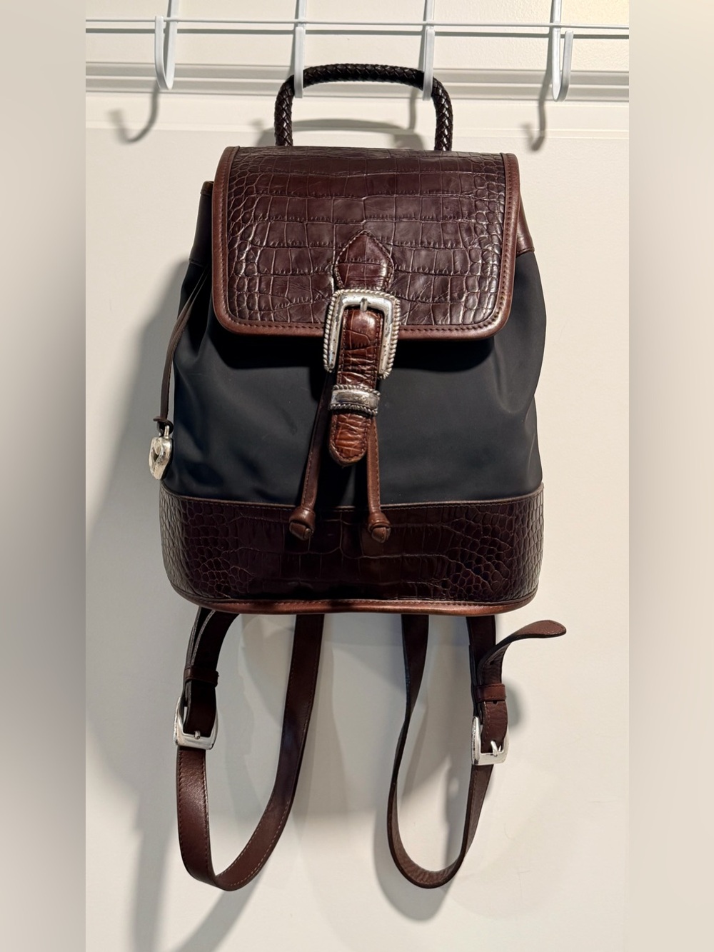 Vintage Brighton Monica Mixed Media Nylon Croc Leather Western Backpack Purse